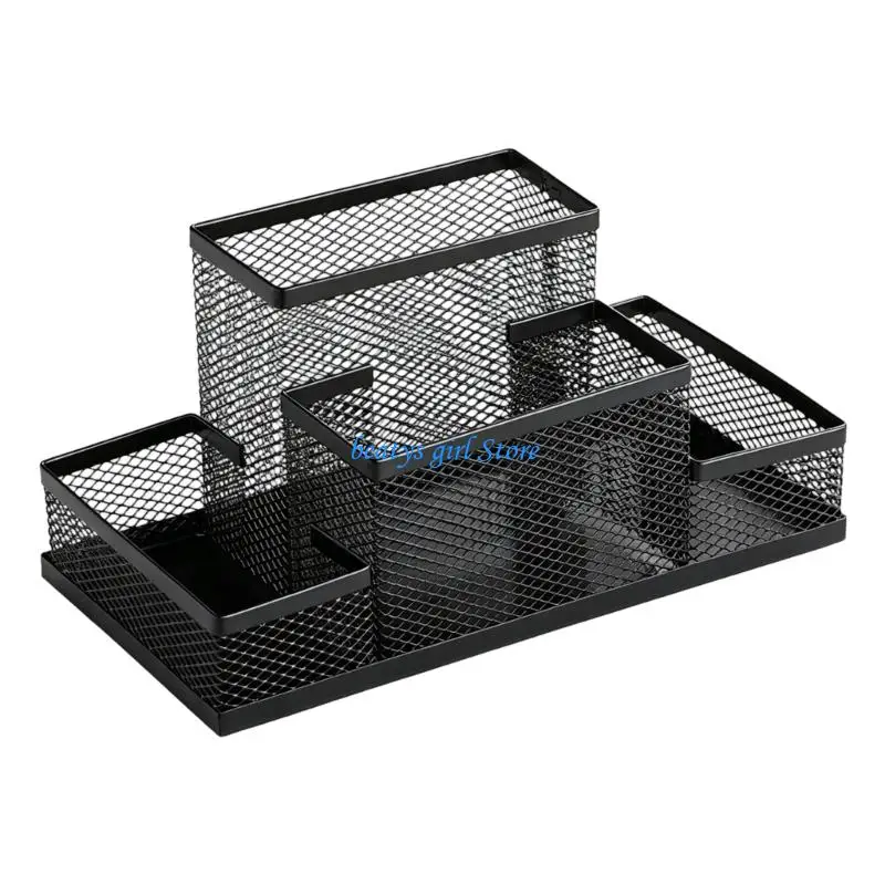 C7AB Multifunctional Desk Organiser Multi-Sections Metal Pen Stand with Anti Slip Base for Pencil Marker Makeup Supplies
