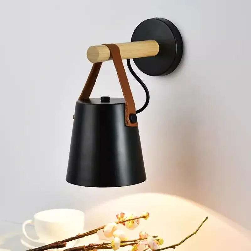 

Nordic Wooden LED Wall lamp Bedhead Decor E27 Wall Light For Bedroom Living Room Corridor Balcony Stair White Hanging Lighting