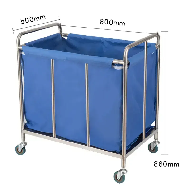 Hospital mobile dirty clothes trolley medical linen canvas bag stainless steel trolley cart