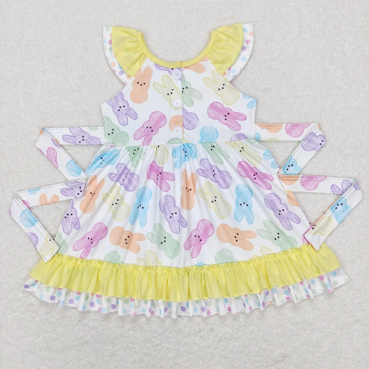 Wholesale Children Infant Toddler Spring Ruffle Clothes Baby Girl Knee Length Colorful Dress Kid Easter Rabbit Buttons One Piece