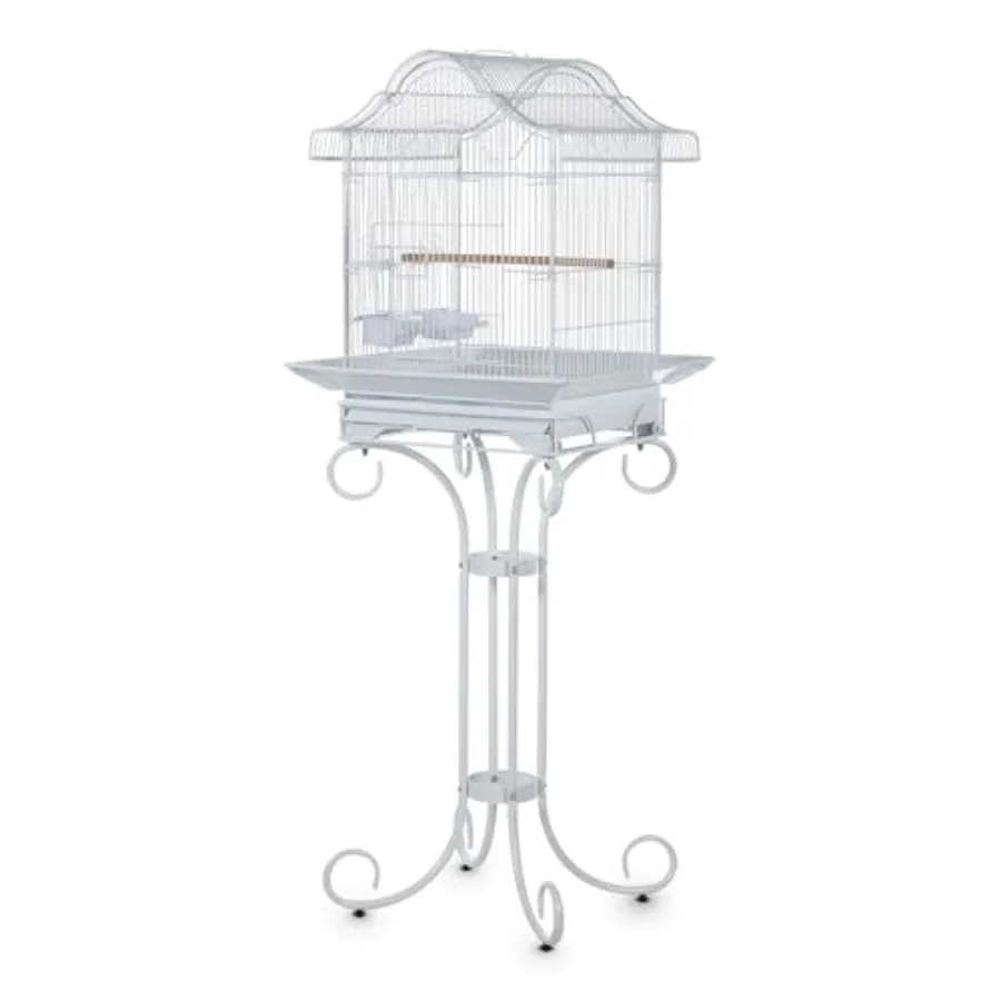 

Decorative metal bird cage with stand for parrots canaries budgies: 57-inch tall spacious aviary in antique bronze featuring re