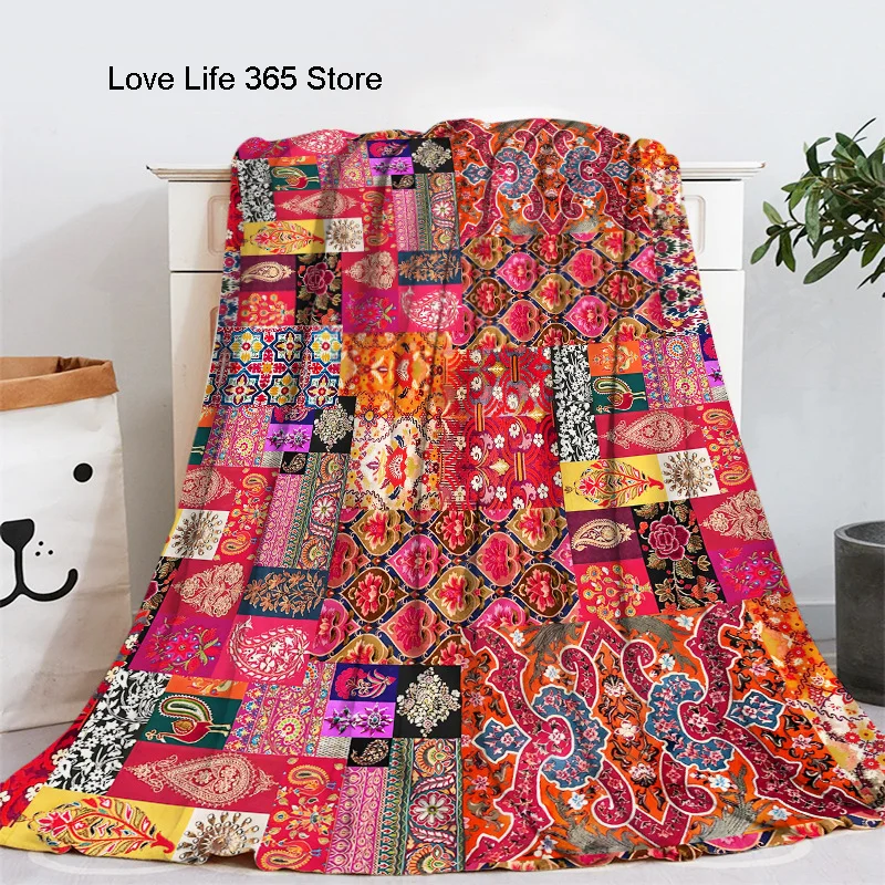 Geometric Bohemian Style Flannel Blanket Throw Blanket Gift For Kids Girl Boys Home Decor Living Room Bedroom Sofa Home Textile