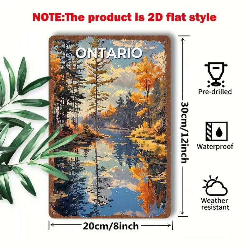 2D Flat - 1pc 2D[Flat] Metal Sign [Retro Tin Painting]8X12 Inches/20X30 Cm, Depicting The Autumn Lakeside Scenery of Ontario, wi