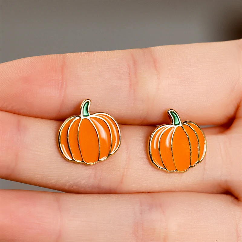 Huitan Cute Pumpkin Stud orecchini per le donne colore arancione brillante personalità orecchini vegetali regalo per ragazze nuovi gioielli di