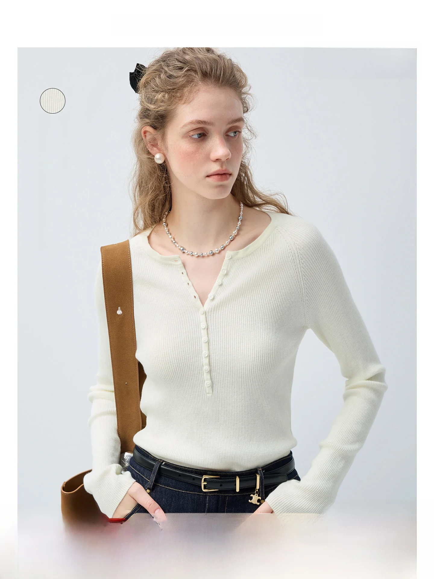 

VEGA CHANG Women's Knitted Woolen Top Spring New Year's Base Layer irt Sli Commute Wind Long Sve round Ne Pure Color