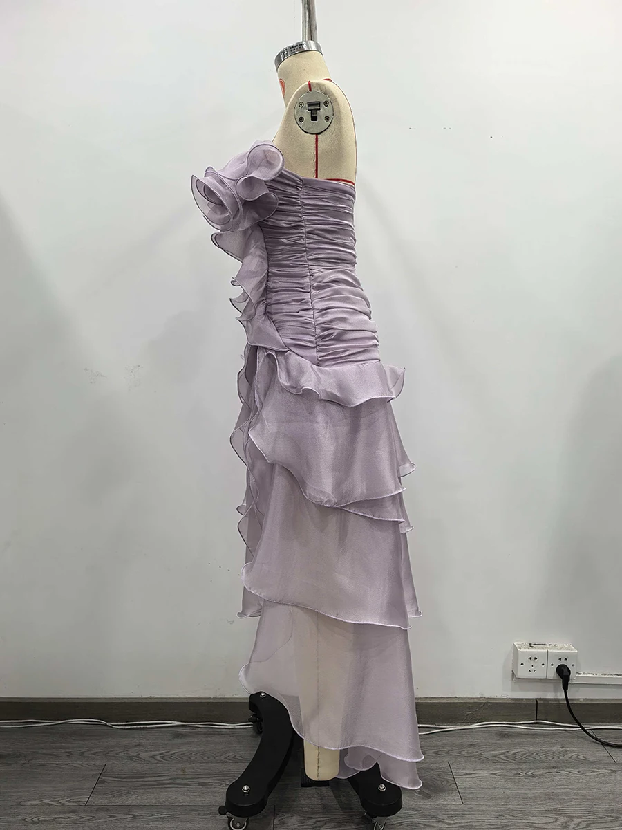 TWOTWINSTYLE, vestidos adelgazantes empalmados con volantes y pliegues a la moda para mujer, vestido Irregular de cintura alta sin tirantes sin mangas, nuevo para mujer