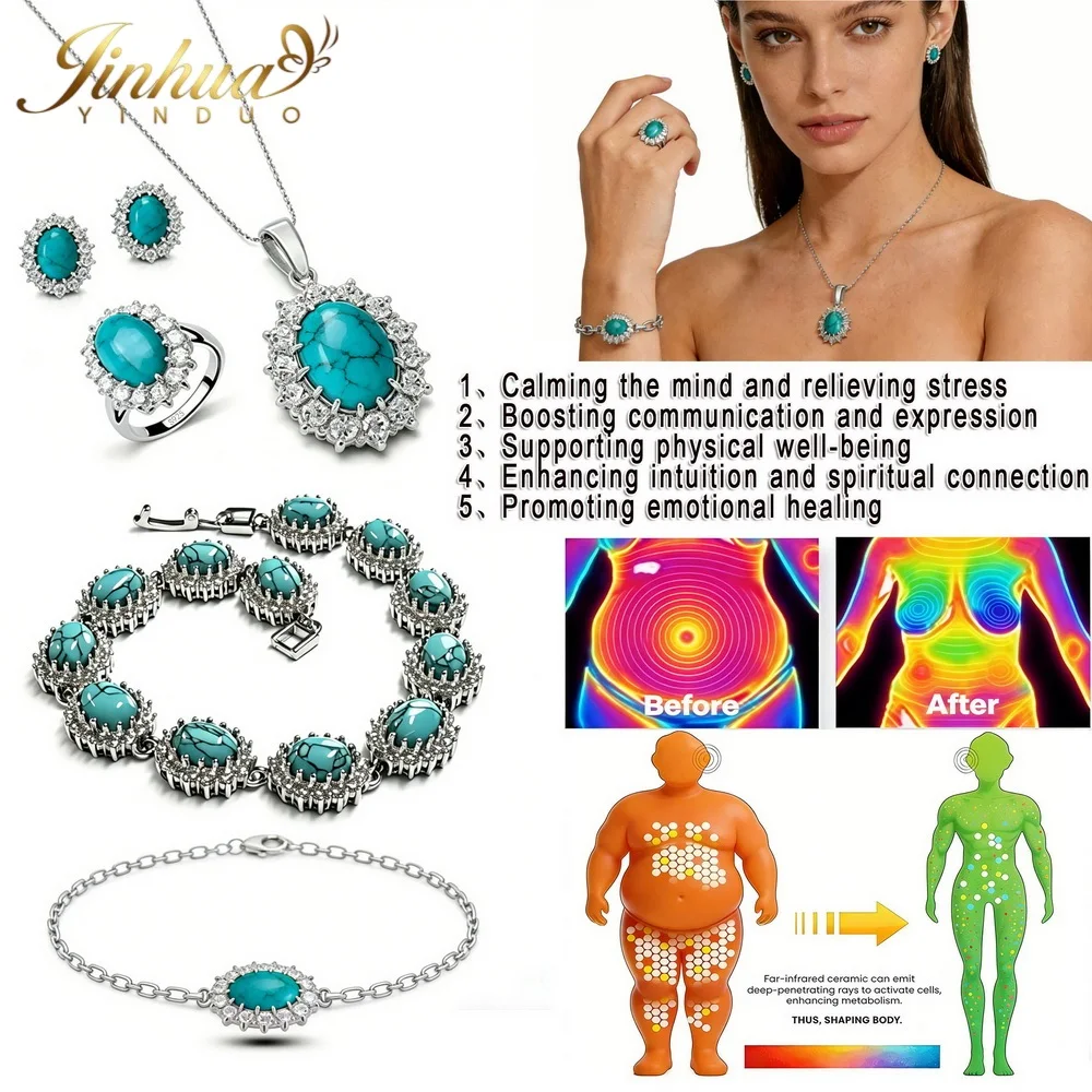 

26 New Arrival Wellness Jewelry Set 925 Sterling Silver Natural Stone Necklace Earrings Bracelet Ring+Gift Box For Women Future
