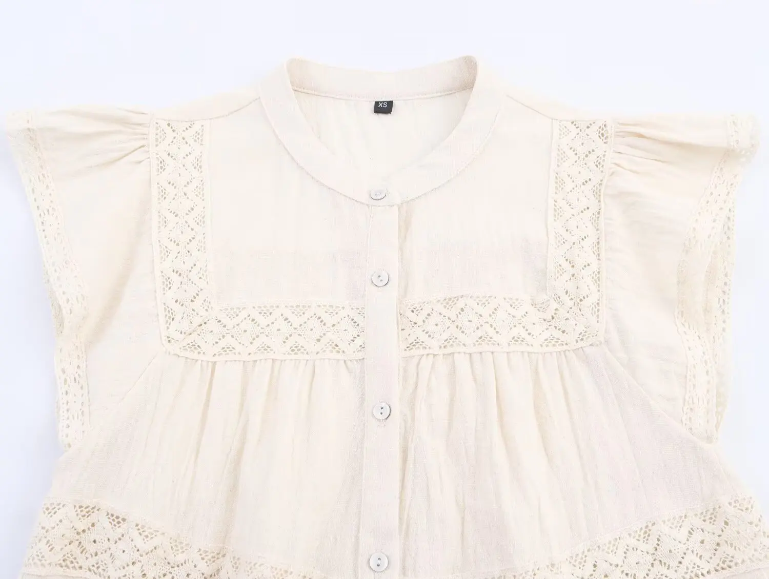 Zomer dames overhemd met enkele rij Kant gehaakte top in vakantiestijl Multi-Buled ronde hals Rechte bloemhaak gebreide vakantietop