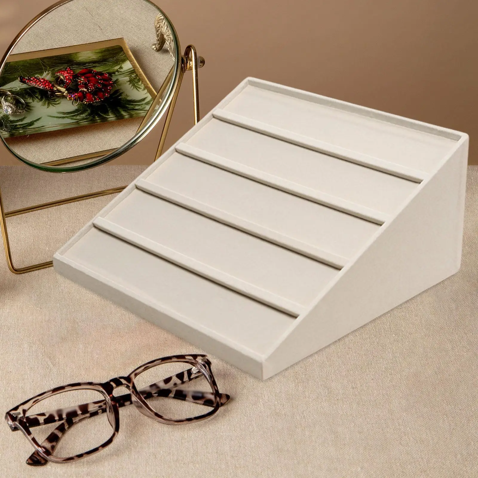 

Sunglasses Organizer Sturdy Vertical Eyeglass Eyewear Display Tray Glasses Jewelry Showcase 5 Tier for Store Dresser Counter