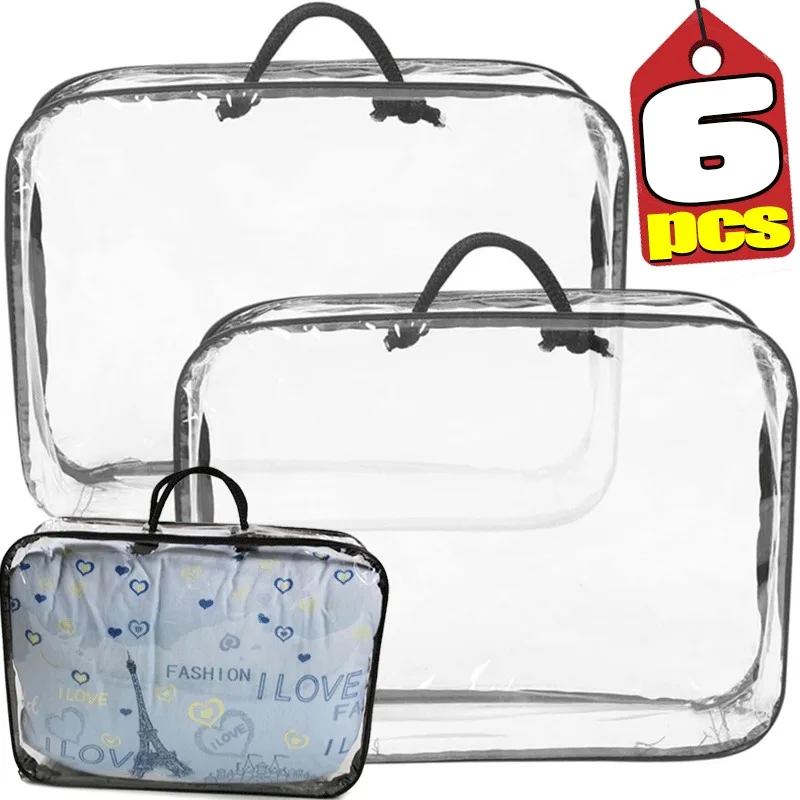 Sacs d'emballage en PVC transparent, housse de literie portable Foy, taie d'oreiller d'emballage, sac de rangement étanche à la poussière, 6 pièces