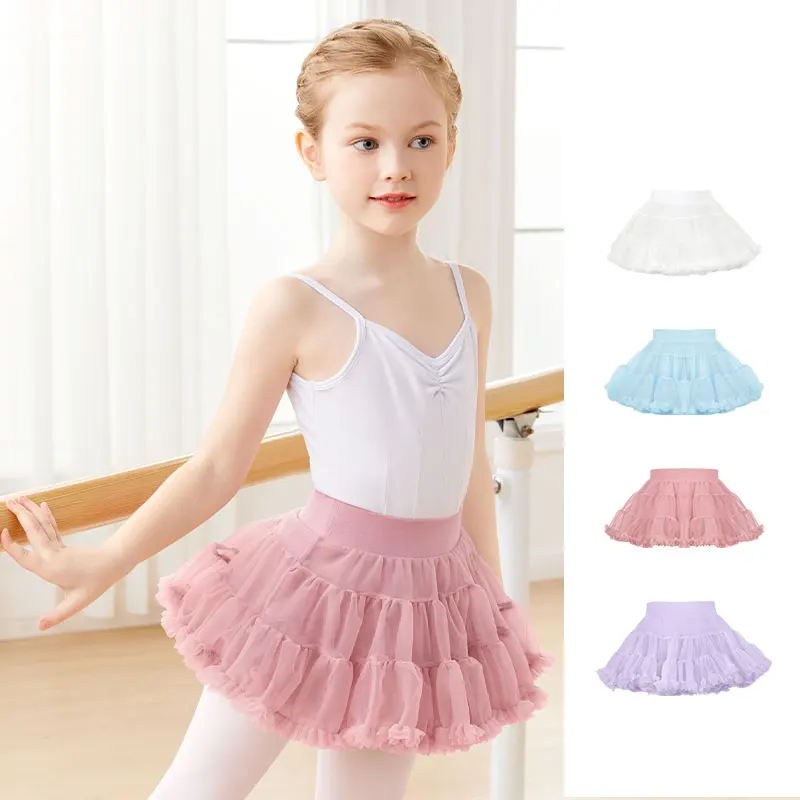 

Girls Ballet Skirts with Lining Kids Ballet Tutu Skirt Cake Fluffy Skirt Nylon Dance Elastic Short Skirt 2 Layers Dance Tutu