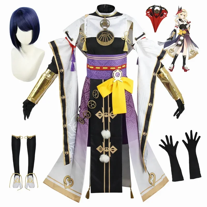 

Anime Genshin impact kujou Sara cosplay costume full set with dress wig mask headpiece headwear mask Halloween cosplay costumes