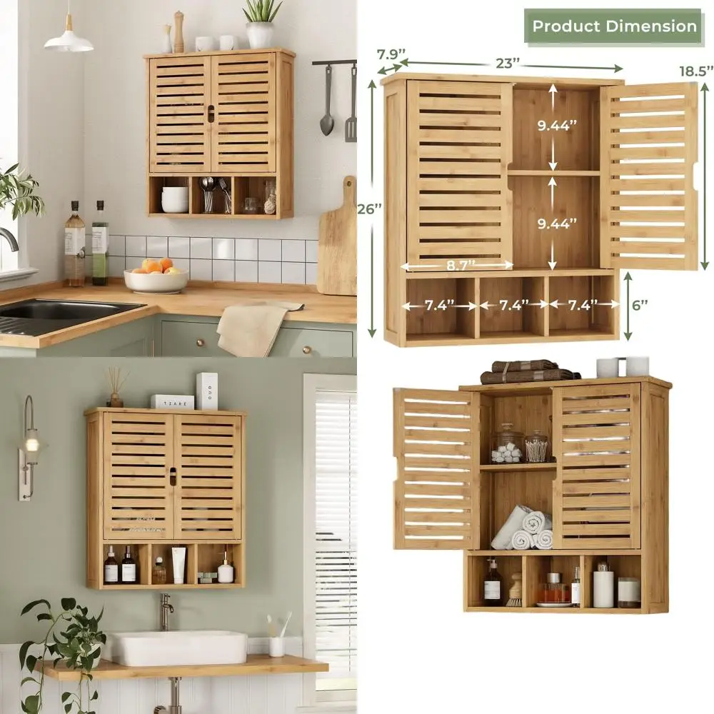 Over-the-Toilet Bamboo Storage Cabinet with Door and Adjustable Shelves