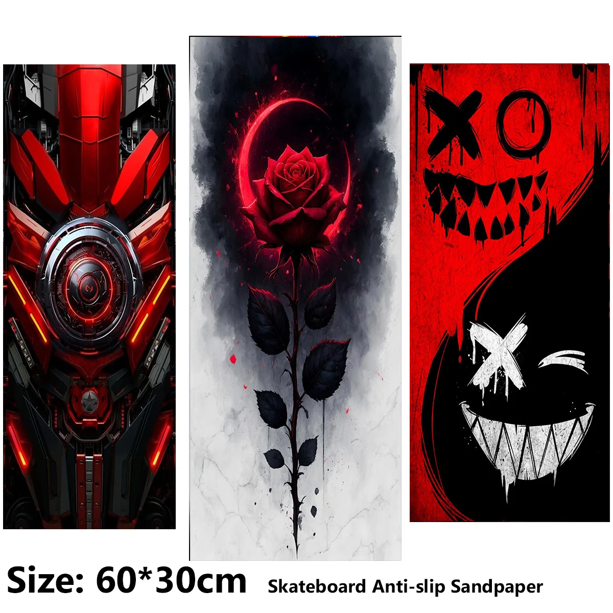 

Electric Scooter Anti-slip Sticker Sandpaper Skateboard GripTape Sheet 60*30cm Rose Mecha with Fangs Pattern