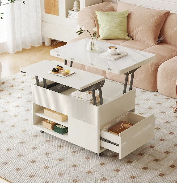 Multifunctional Lifting Coffee Table Dual-Use Cream Style Household Folding Side Table