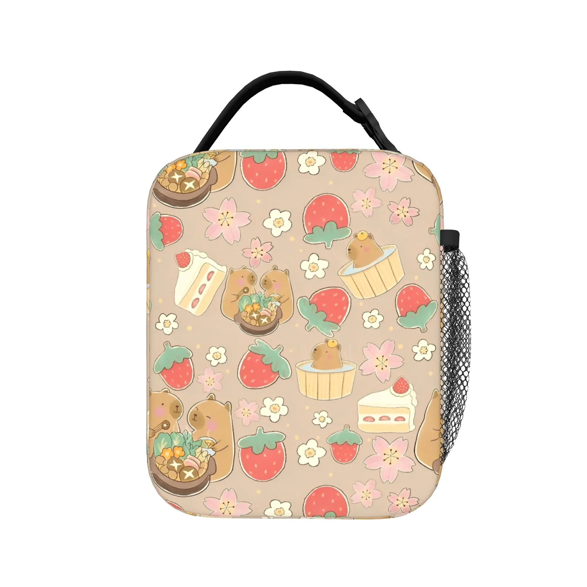 Cute Capybara Loves Strawberry Thermal Insulated Lunch Bags for Travel  Portable Bento Box Thermal Cooler Lunch Boxes