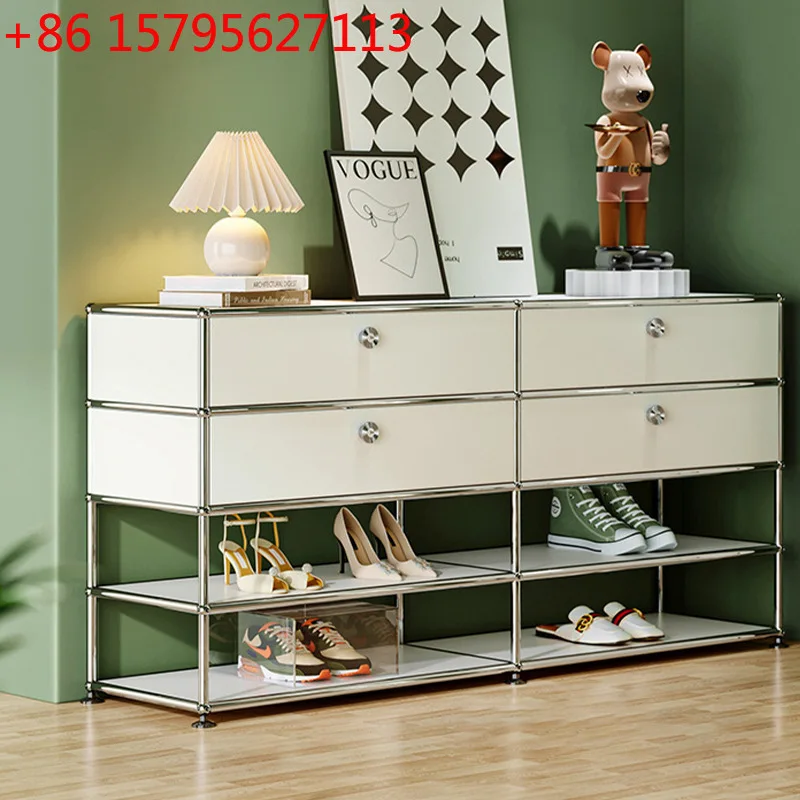 Shoe cabinet light luxury high-end cabinet stainless steel bucket cabinet ins wind locker combination minimalist storage