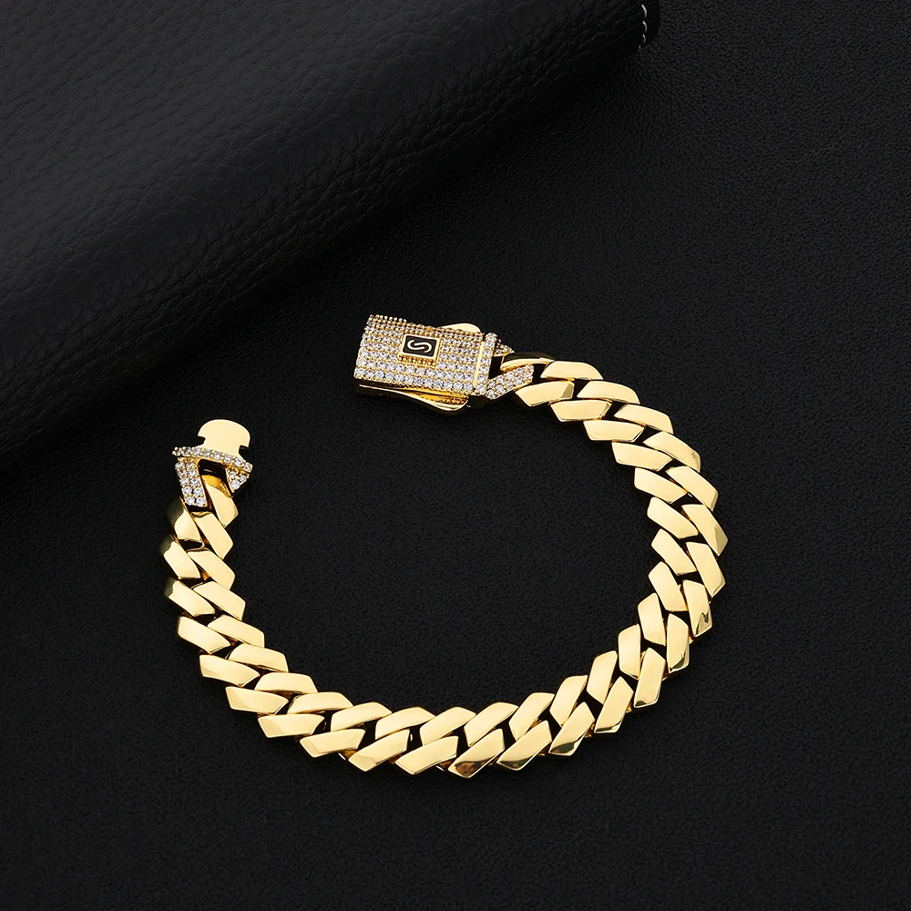 NY Rose Gold Plated 12MM Cuban Link Bracelet Iced Out Brass Zircon Fine Luxury For Men Women Hip Hop Fine Jewelry Party Gifts