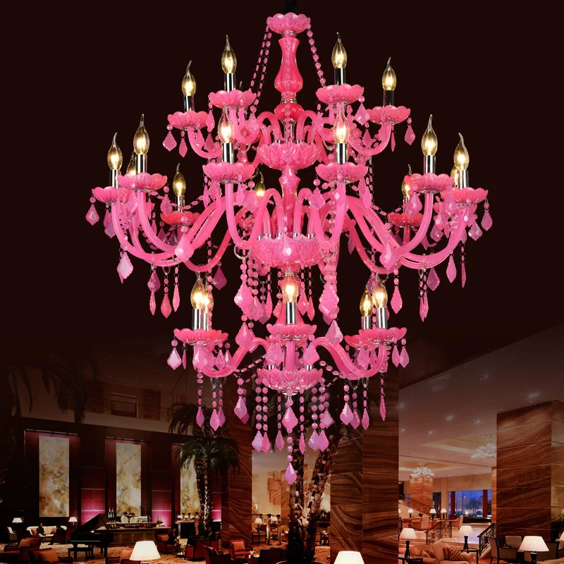 

Pink Crystal Chandeliers Light K9 Lustre Princess Style Ceiling Chandelier For Bedroom Living Dining Room Lighting Pendant Lamp