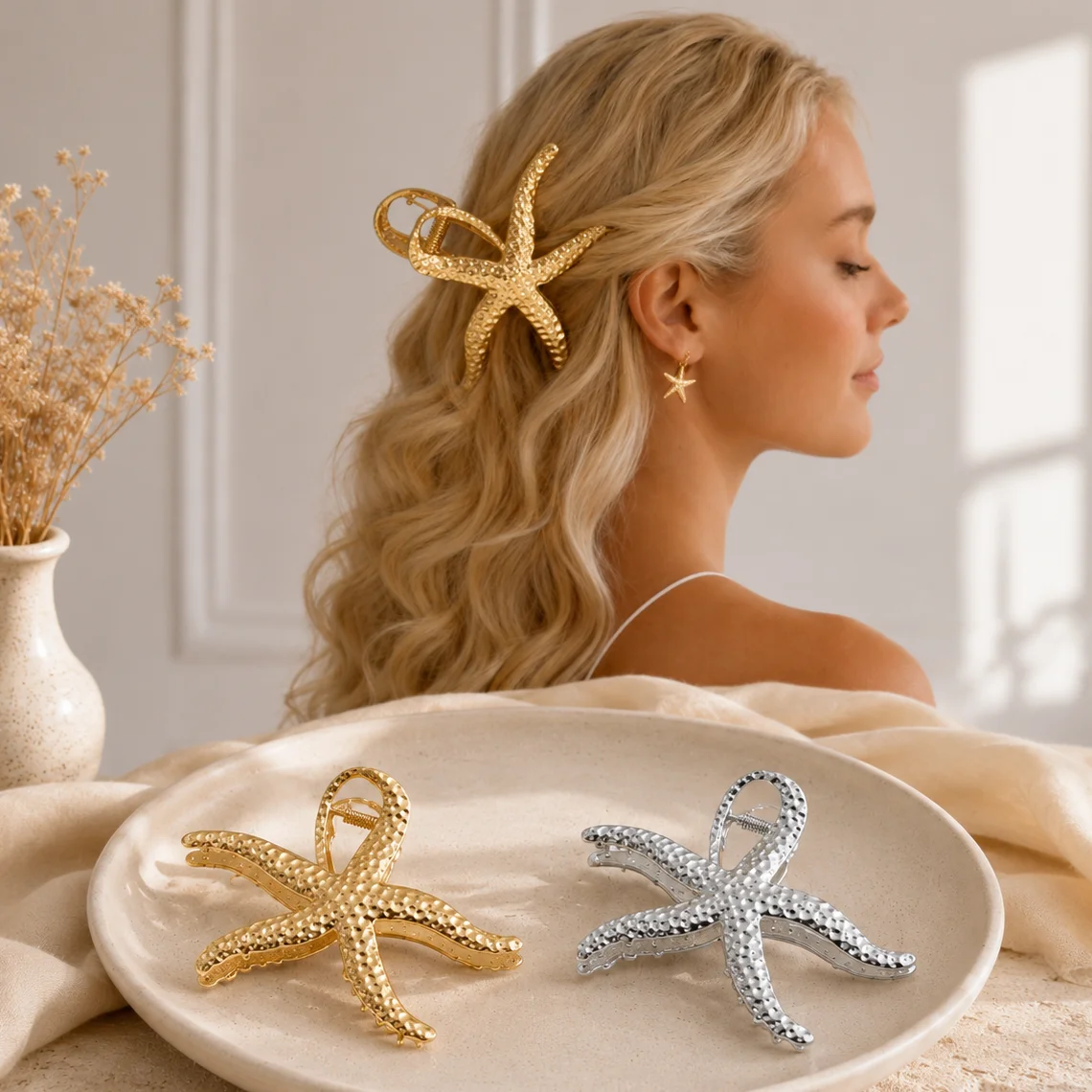 Starfish Hair Claw Clip for Women Girls Alloy Metal Sea Star Hair Crab Clamp Non Slip Beach Hair Accessories Elegant Bun Holders