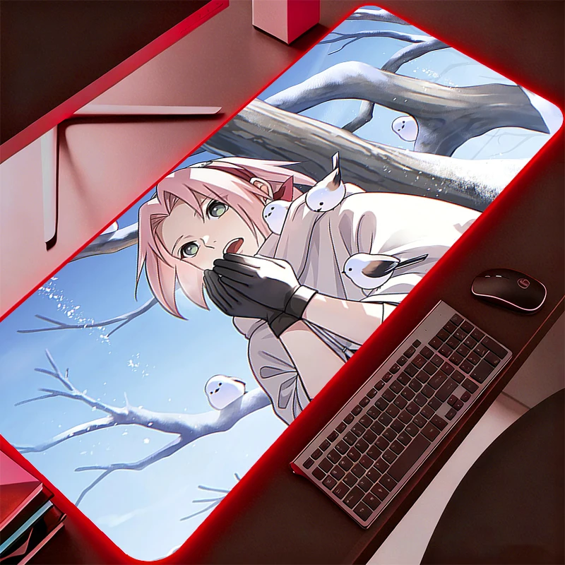 لوحة ماوس RGB كبيرة بإضاءة خلفية بتصميم ناروتو، ملحقات ألعاب الكمبيوتر، لوحة ماوس LED، سجادة مكتب متينة للوحة المفاتيح