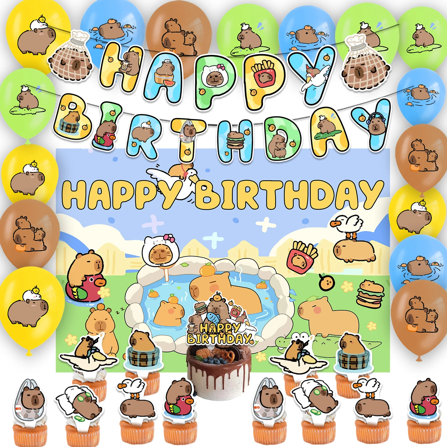 Capybara Balloon Cute Animal Design Balloons Pastel Decoration Kit Birthday Party Decorations Capybara Backdrop Sweet Birthday