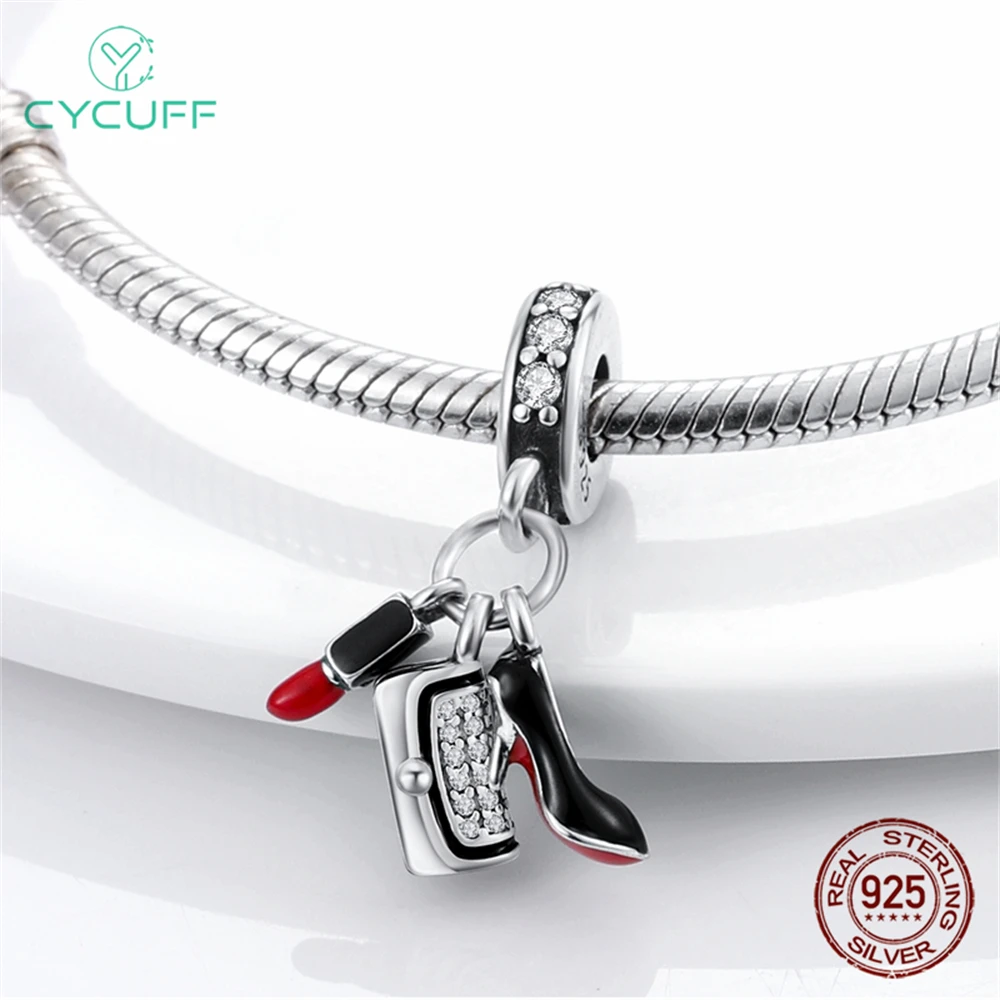 CYCUFF Charms Plata De Ley 925 Silver Black Cat Spider Charms Beads Fit Pandora 925 Original Bracelets DIY Jewelry Gift Making