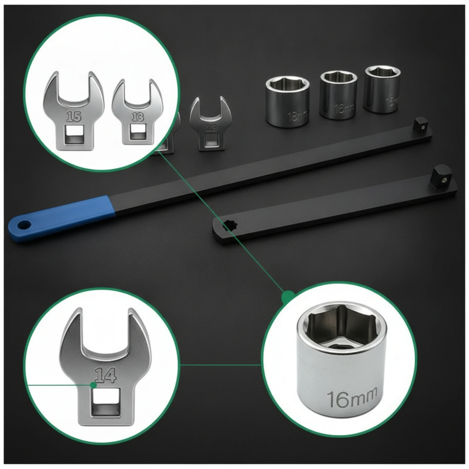 8 Pieces Pulley Adjustment Wrench Kit Long-Lasting Ribbed Belt Tool with Sockets Belt Tensioner Tool Kit Universal Professional view 6