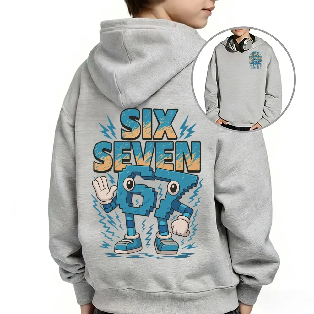 Sweat à capuche pour enfants imprimé Steal a Brainrot six or seven, chemisier décontracté à manches longues à motif de dessin animé, vêtements de rue tendance, unisexe