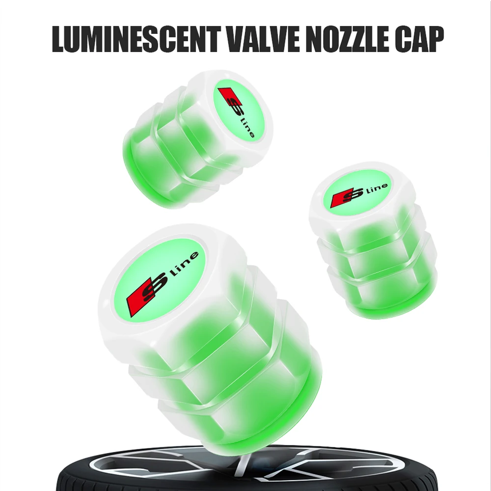 

4Pcs/set Fluorescent Green Car Tire Valve Caps Dust-proof Covers For Sline A3 A4 B8 8P B9 8V B6 A5 Audi Decoration Accessories
