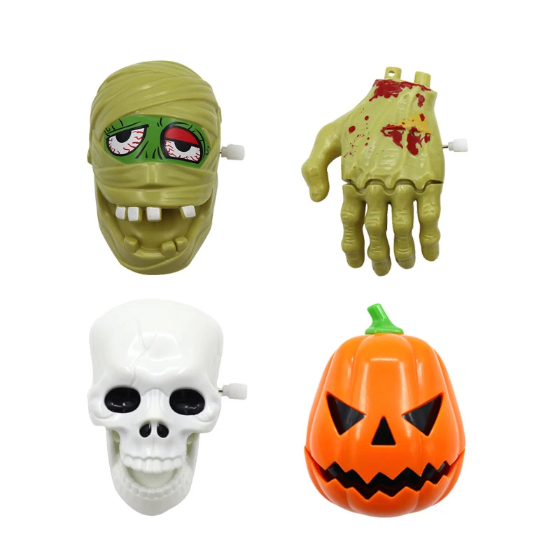 Juguetes de broma divertidos para fiesta, tira de pelo de Calavera, cadena de mano de fantasma, cabeza de calabaza, juguete de momia de relojería divertido para Halloween