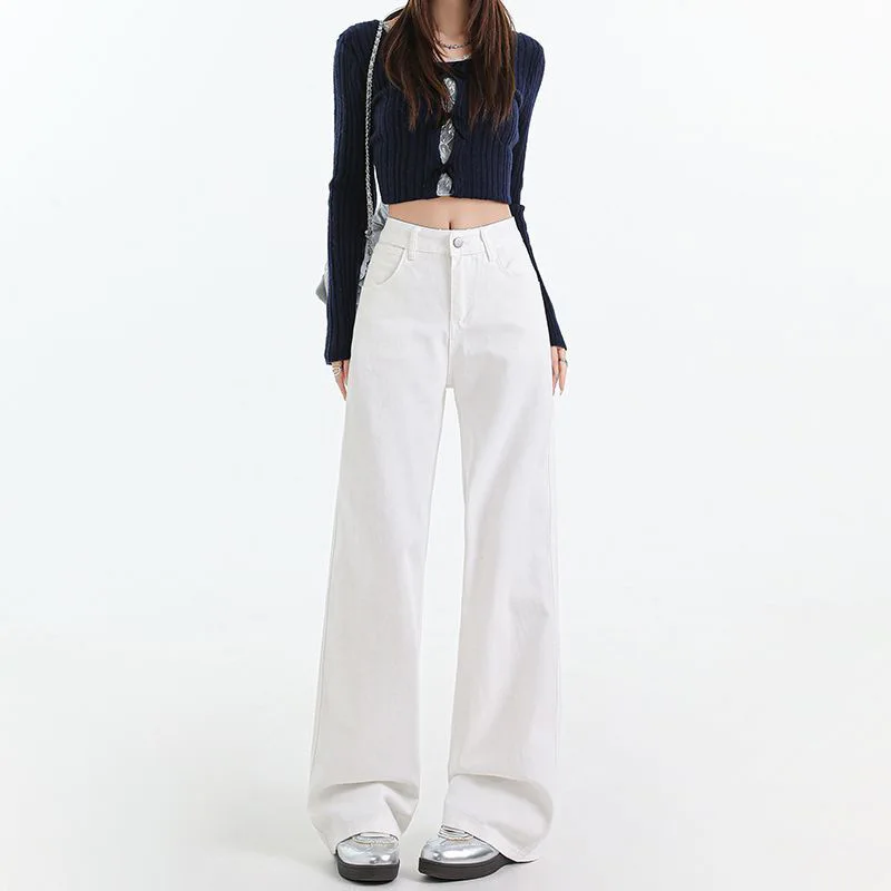 

2025Fashion Trend Casual Pants Women High Waist Draped Wide Leg Jeans Spring Autumn New High Street Straight Jeans