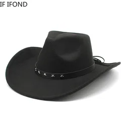 9CM Brim Men's Western Cowboy Hat For Women Vintage Curved Brim Felt Fedora Hat Cowgirl Panama Jazz Hat Sombrero Hombre