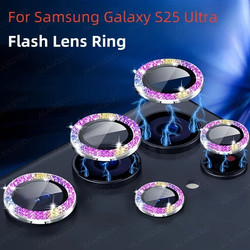 Anel de lente de câmera com glitter, 2-5 peças, para samsung galaxy s24 s25 ultra s25 plus, protetor de lente de flash de luz para galaxy s23