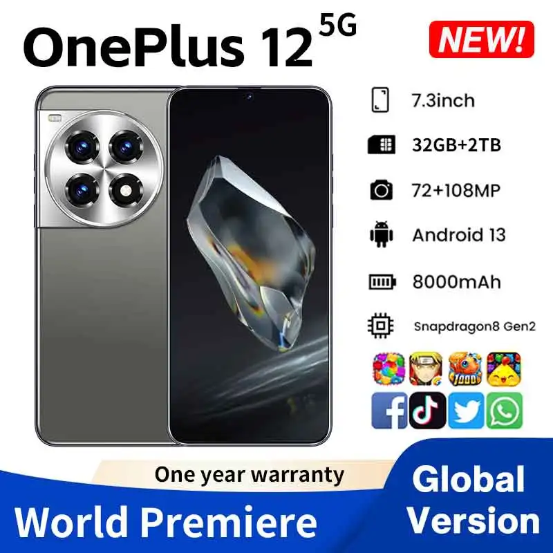 Original Mobile Phones Deals OnePlus 12 Smartphone 7.3 inch Full Screen 4G 5G Cell Phone 8000mAh Brand New Phones Global