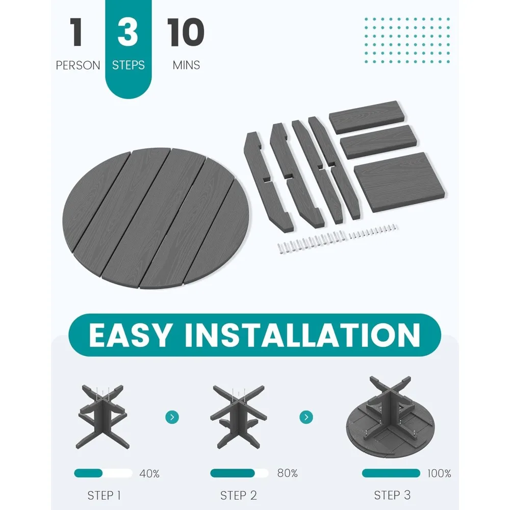 Tavolino da caffè rotondo da esterno da 36'' - Tavolo da patio resistente alle intemperie per balcone, giardino, cortile (grigio)