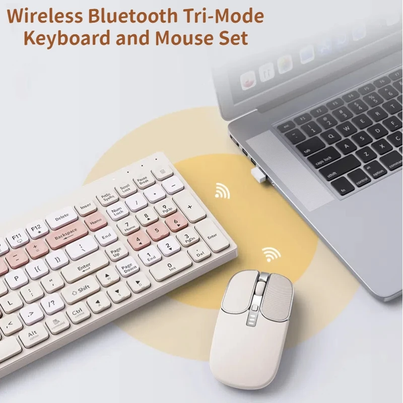 105 Keys Rechargeable Dual Mode Silent Wireless 2.4G+Bluetooth Keyboard and Mouse Set Gaming Mouse Combo Kit For PC Home Office