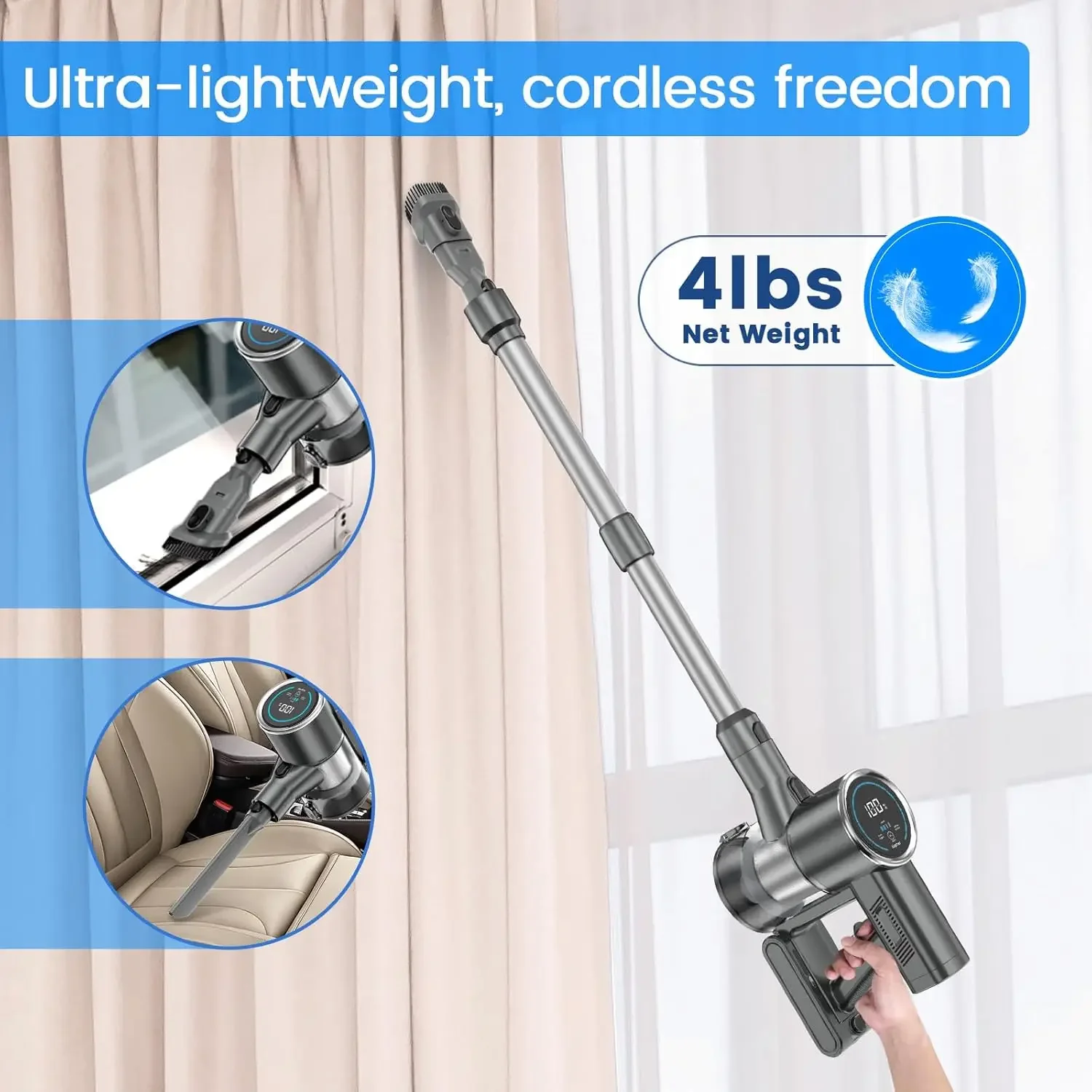 Airpher  Cordless Vacuum Cleaner,Stick Vacuum, Handheld Vacuum Cordless  Anti-Tangle Vacuum Cleaner for Home,