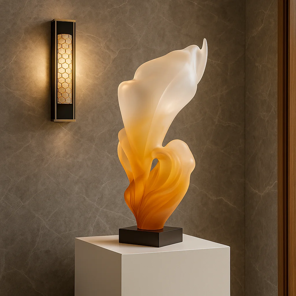%R  Orange White Gradient Resin Hand-painted Art Sculpture Customized 2D/3D Design Modern Decor Ornament Art Craft！