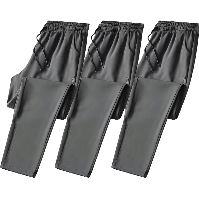 Pantalones informales de pierna recta sueltos de seda de hielo para hombre, pantalones deportivos largos finos y secos de verano, cómodos, transpirables y ligeros