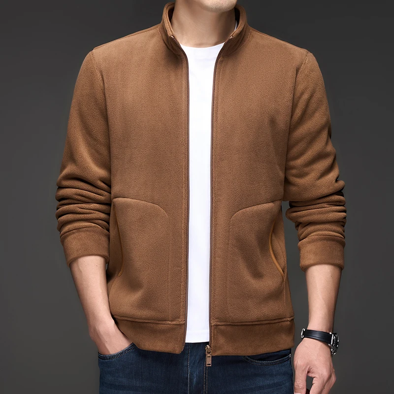 

2025 модный осенне-зимний новый бархатный теплый кардиган на молнии, высококачественная мужская брендовая популярная удобная куртка с воротником-стойкой