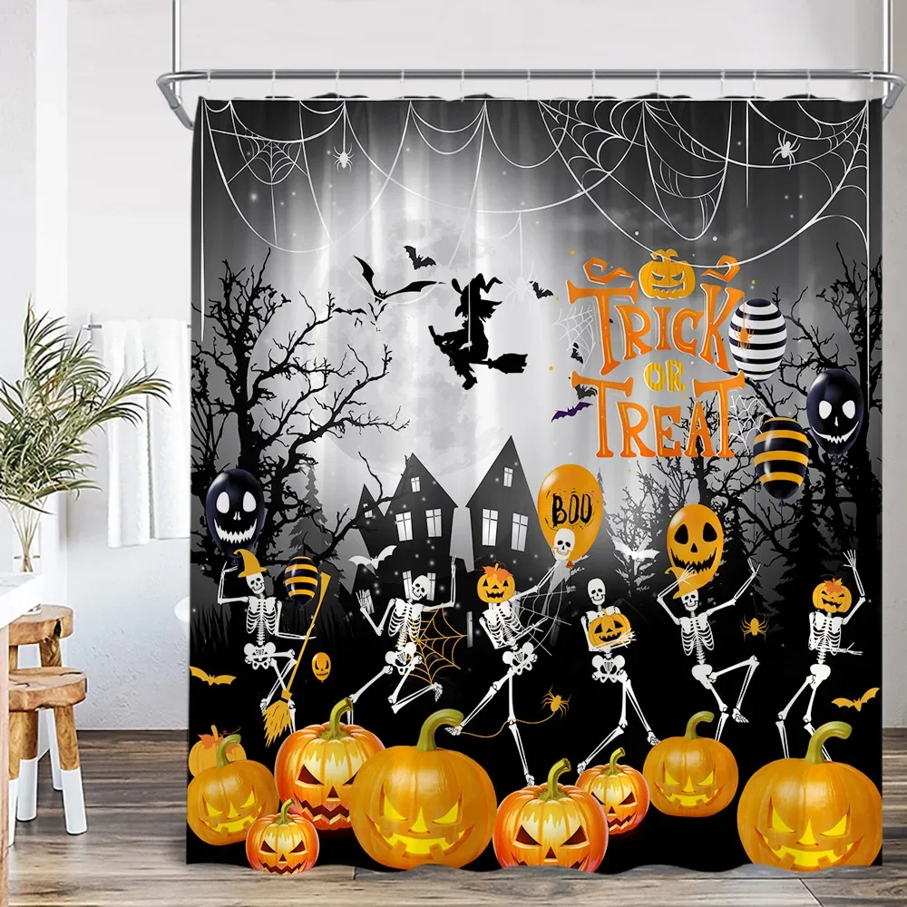 Haunted Mansion Shower Curtain Scary House Full Moon Night Spooky Gothic Castle Bathroom Decor Halloween Bath Curtain with Hook