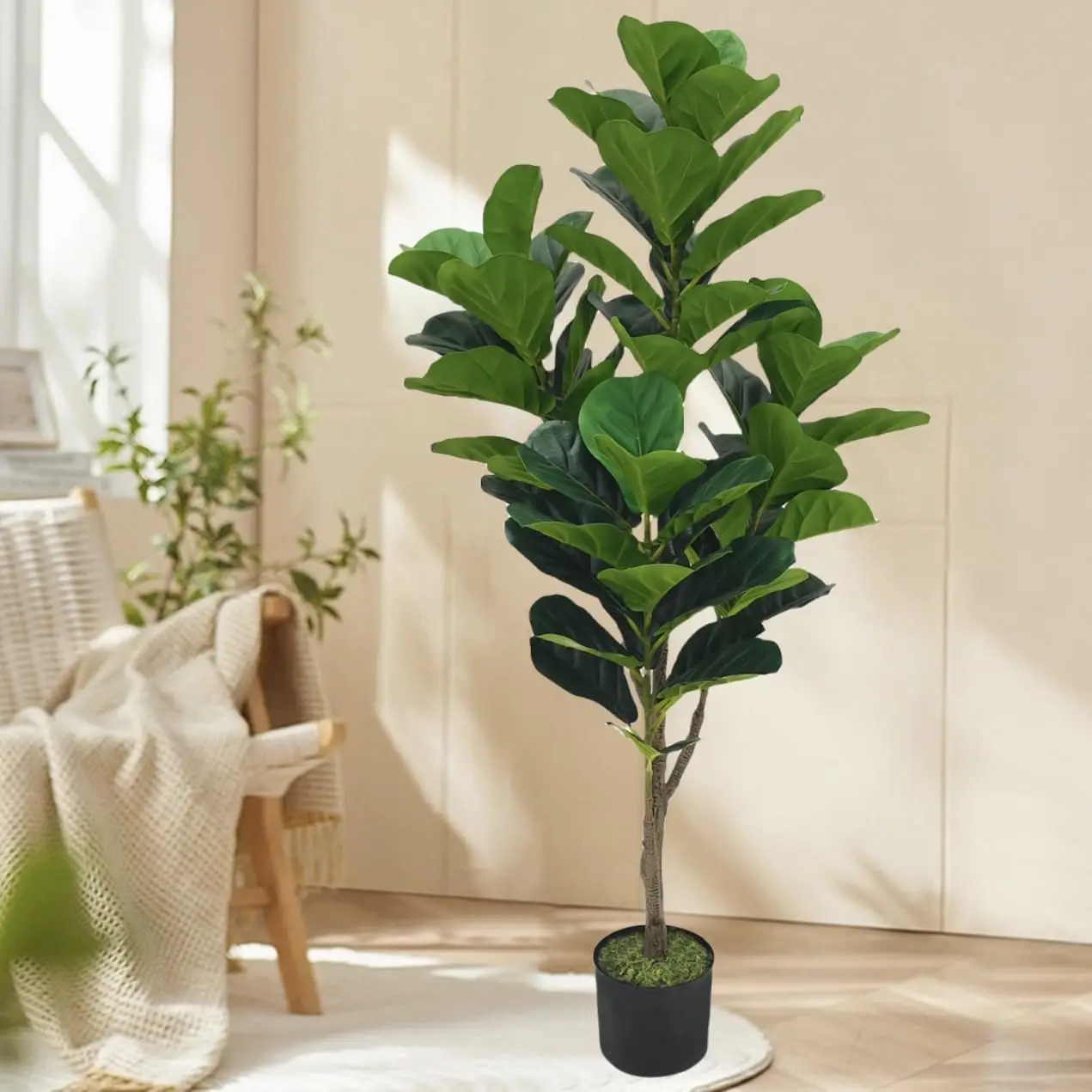 

Jnt Artificial Fiddle Leaf Fig Tree 4Ft, Fake Ficus Lyrata Plant, Faux Fig Trees In Pot For Indoor Outdoor Office Living Room