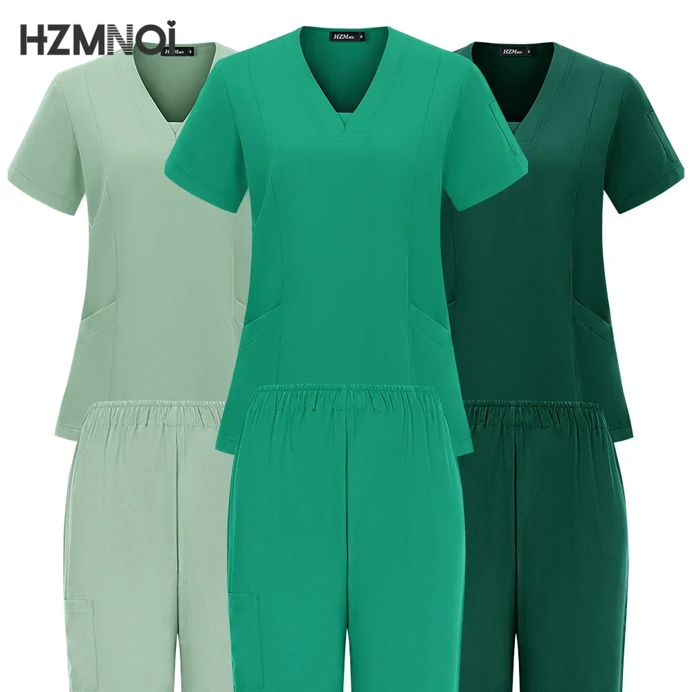 New Scrubs Nurse Uniforms Short Sleeve V-neck Top+Straight Pants Women Multicolor Nursing Scrubs Set Pet Doctor Medical Workwear