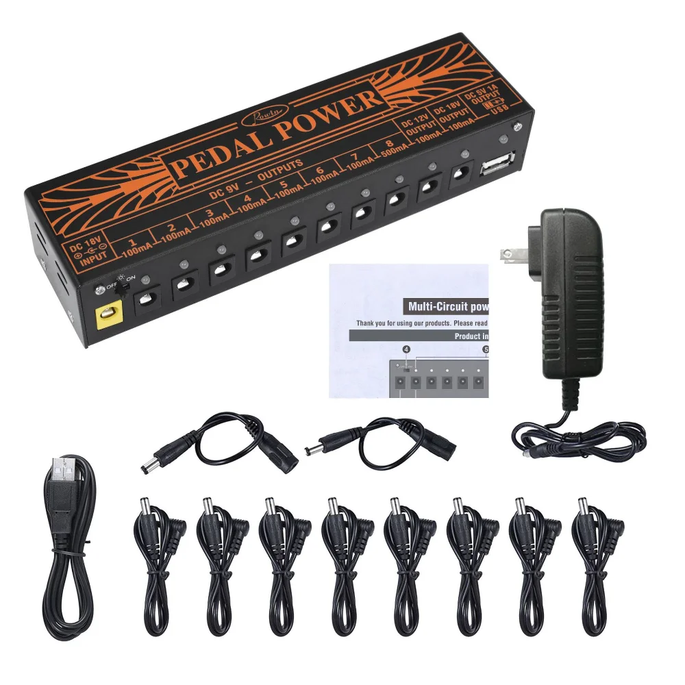 Fonte de alimentação pedal de efeitos de guitarra, 10-isolado dc, 9v, 12v, 18v, filtro de baixo ruído, equipamento dj, processador de efeitos pw1