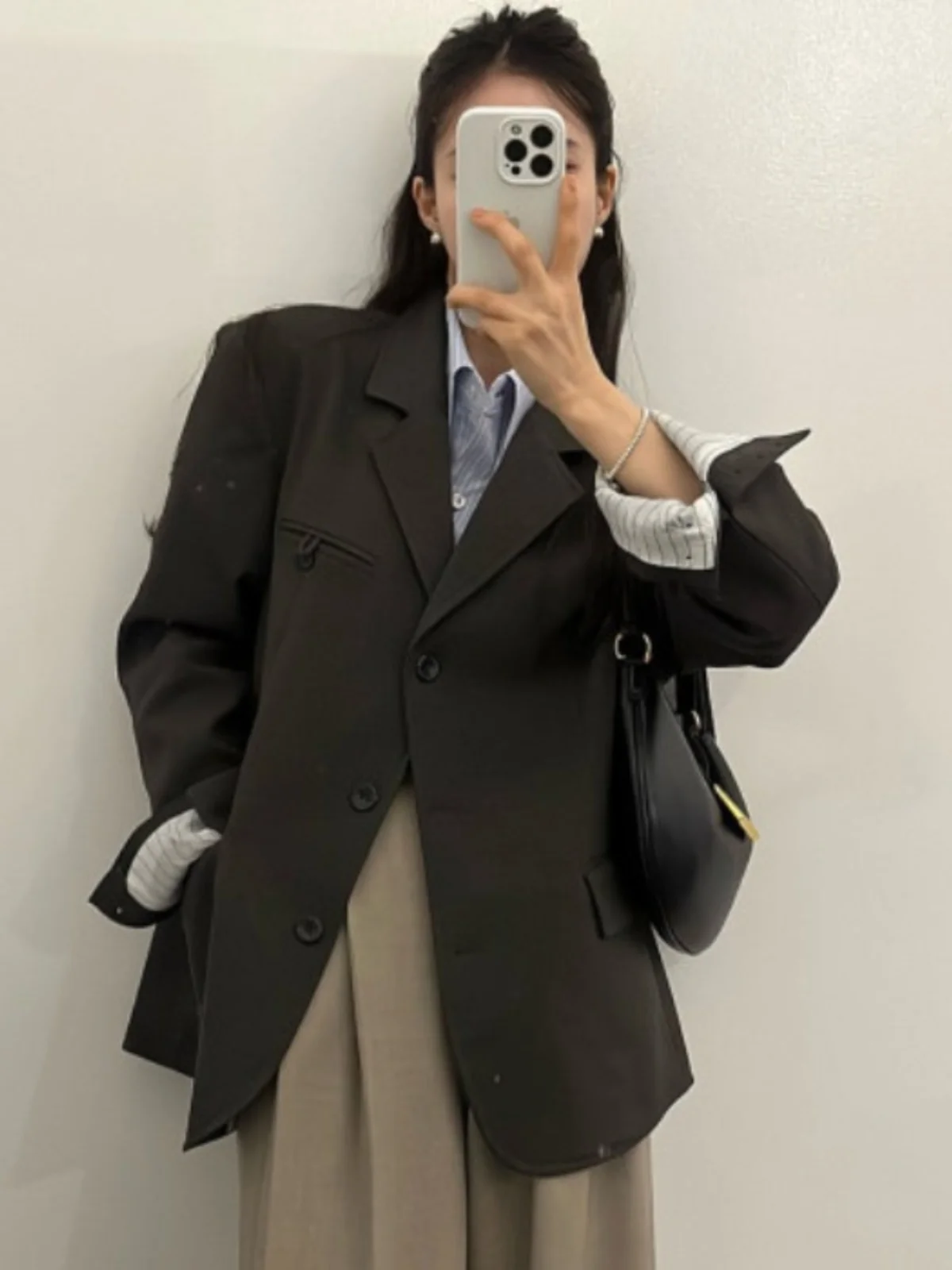 

Ele Loose Women's Suit Jaet Early Autumn New Sle Faion Retro Lapel Outerwear Top Trendy Busin Commute Wear