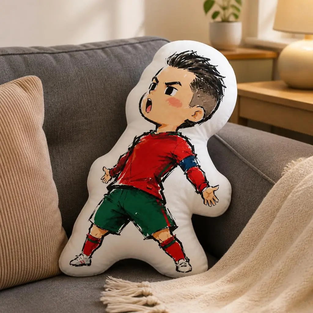 CR Portugal Fußball-Fan-Plüschkissen, unregelmäßiges Stoffkissen, Dekokissen für Zuhause, Geschenk für Sofa und Bett