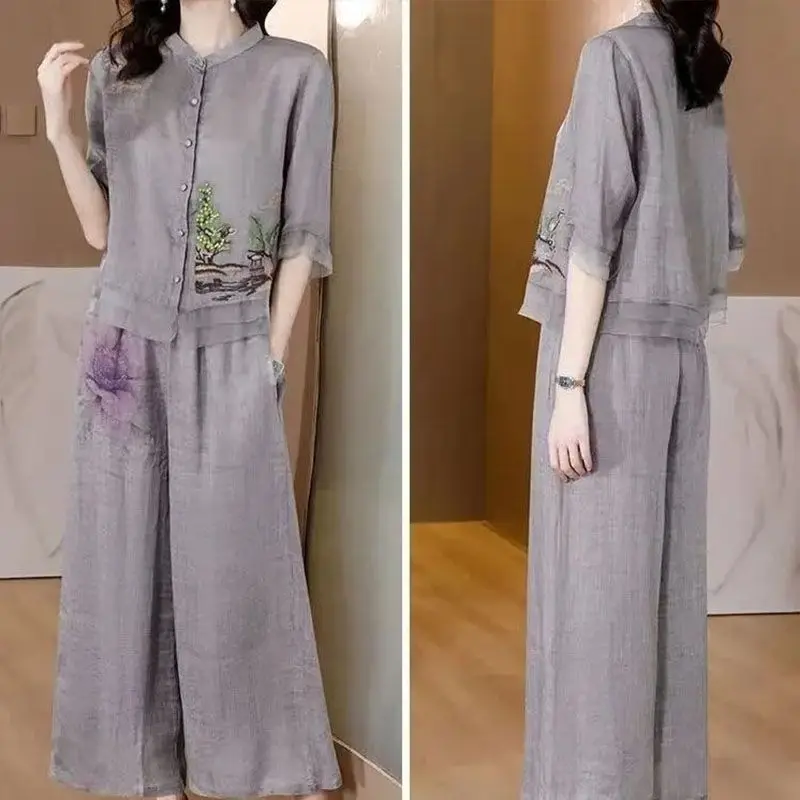 

Artistic Cotton Linen Set Casual Top Bottoms Two Piece Suit Spring Summer New Arrival Women's Fashion plus Size Outfit