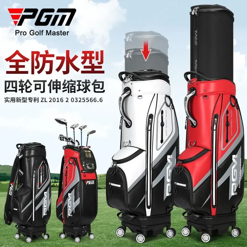 PGM Golf Bag Men's Aviation Checked Ball B ag Four-wheel Flat Push Telescopic Bag Waterproof New