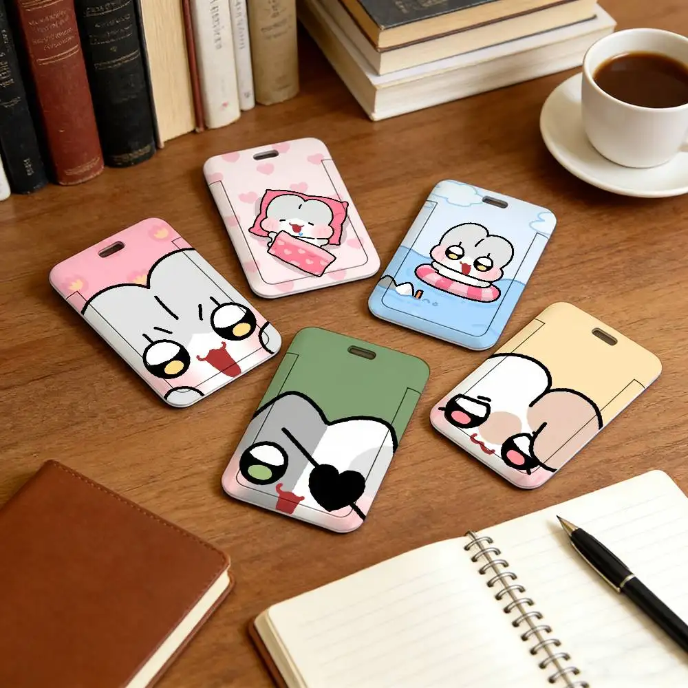Kawaii N-Nobi Bunny Cartoon Lanyard Pull Back Clip Holder and Card Holder Rotating Back ID Card Family Gift